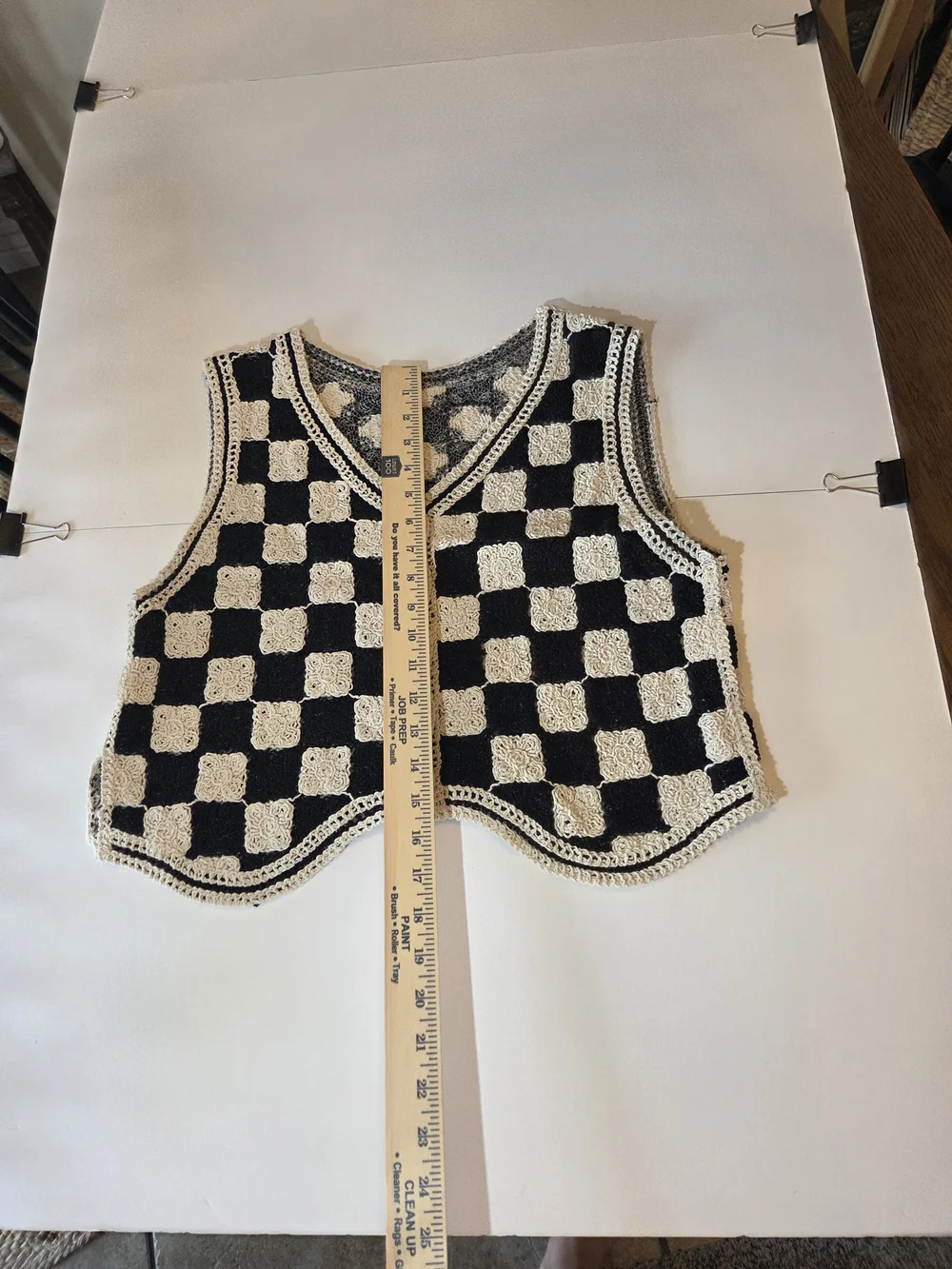 Crochet Checkerboard Vest - Black & Cream - Picture 5 of 11